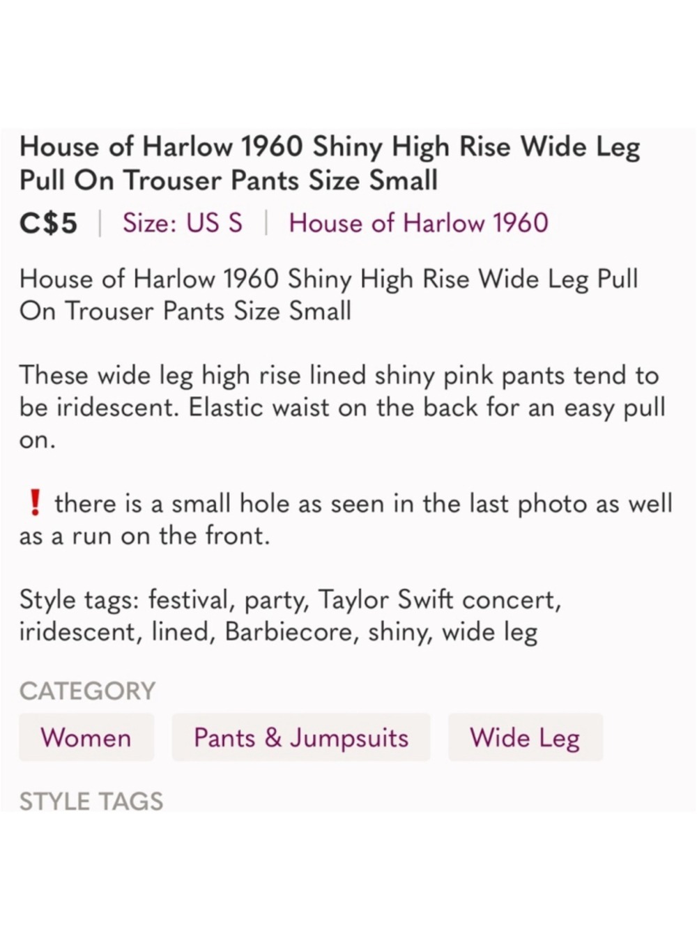 House of Harlow 1960 disco Satin high rise Hot Pink Wide-Leg Pants size small - Picture 13 of 13